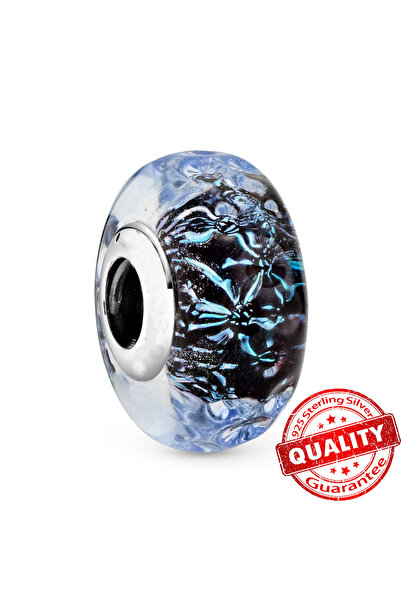 Choice31 LLZ010-BU Murano Glass Series 925 Sterling Silver Curved Feathers & ...
