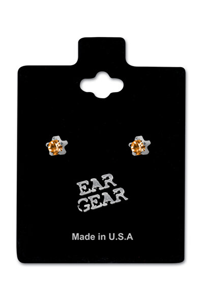 EAR GEAR Surgical Stainless Steel 316L 4mm Topaz Earrings USA