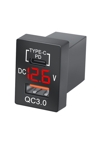 Choice5 شاحن سيارة أحمر من نوع USB-C/QC 3.0، 12-24 فولت، مزود بفولتميتر ومؤشر...
