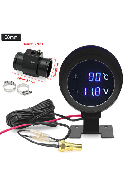 Choice13 with 38mm Black LED Digital Water Temp Gauge 2 in 1 Round Voltmeter ...