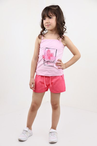 Toontoy Baby Girl 2-Piece Set Printed Square Neck T-Shirt & Elastic Waist Shorts