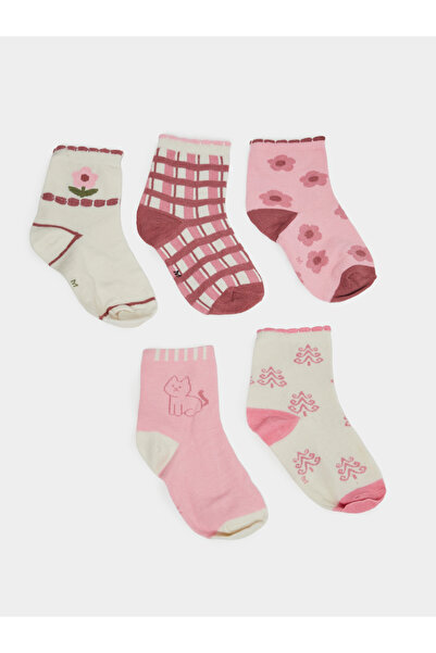 Styli Pack of 5 - Girls Pink Cotton Ankle Socks