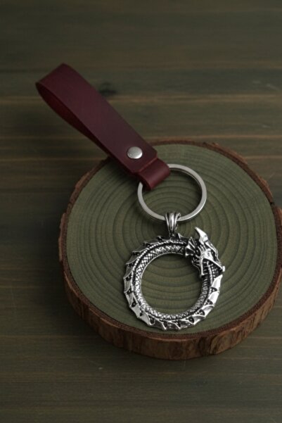 AB Takı سلسلة مفاتيح بتصميم ثعبان يأكل نفسه من الجلد الطبيعي، سلسلة مفاتيح عص...