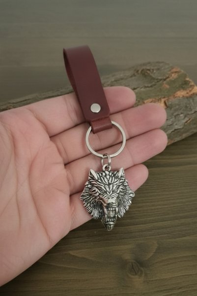AB Takı Big Wolf Design Real Leather Keychain Fashion Key Holder Genuine Leather Keychain