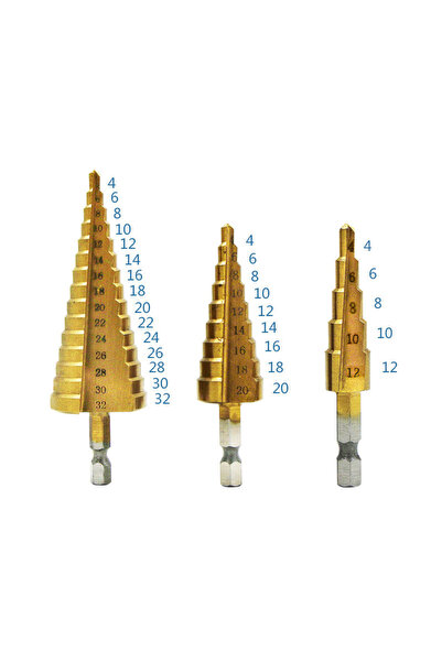Choice6 3 قطع من مثاقب حلزونية متدرجة مطلية بالتيتانيوم من الفولاذ عالي السرع...