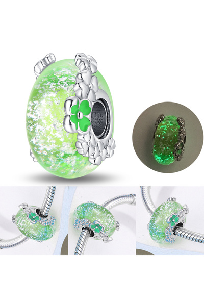 Choice61 LLZ049 Murano Glass Series 925 Sterling Silver Curved Feathers & For...