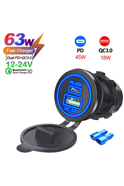Choice4 شاحن سيارة USB بمنفذ PD45W 1QC مع 2/3/4 منافذ PD QC 3.0 ومقياس فولت و...