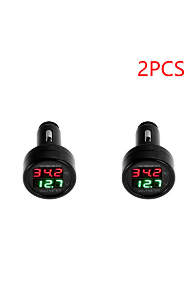 Choice5 VODOOL Red Green 2PCS 2 IN 1 12V 24V Car Voltmeter Thermometer Cigare...