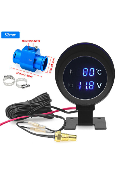 Choice9 with 32mm Blue LED Digital Water Temp Gauge 2 in 1 Round Voltmeter Wi...