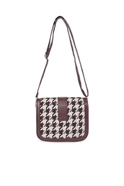 london Rag Women Espresso Houndstooth Woven Detail Sling Bag
