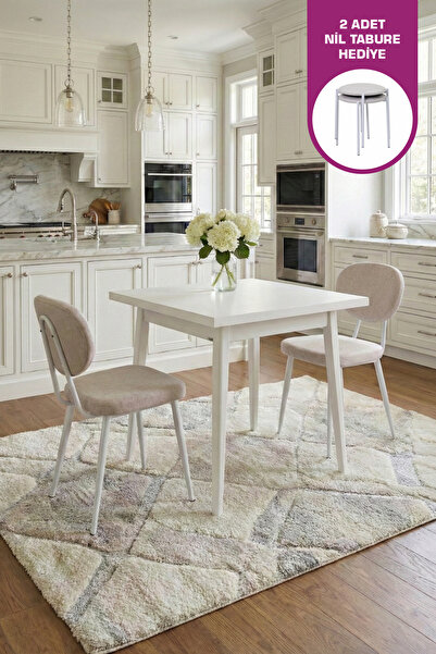 VİLİNZE Deniz Sandalye Avanos Ahşap MDF Sabit Mutfak Masası Takımı - 80x80 cm