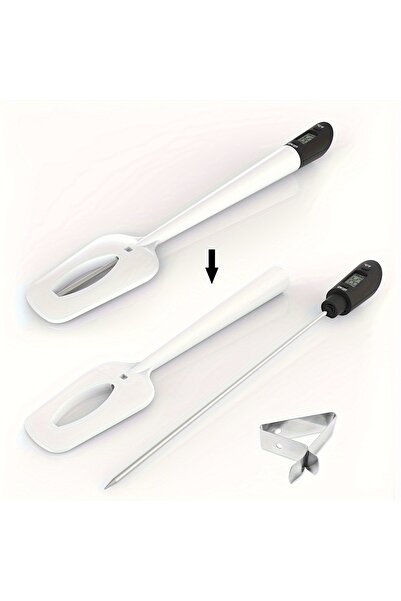 Choice1 ملعقة حلوى رقمية بيضاء مزودة بمقياس حرارة، مناسبة للحلويات/السكر/الحل...