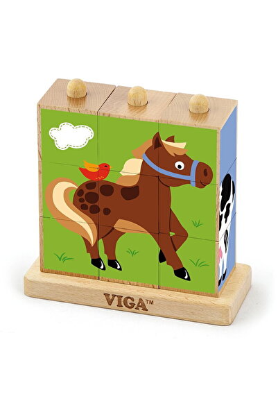 Viga Wooden puzzle blocks on stand Farm