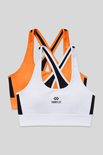 TOMMY LIFE Slim Fit U-Neck 2-Pack White-Neon Orange Women's Sports Bustier - ...