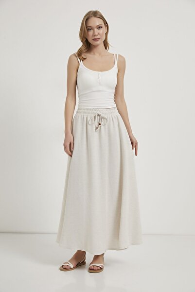 Arma Life Armalife 4758 Waist-Tieded Elastic Linen Look Maxi Women's Skirt