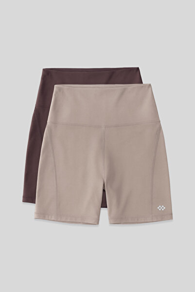 TOMMY LIFE Slim Fit Biker 2-Pack Dark Beige-Brown Women's Tights - 91017