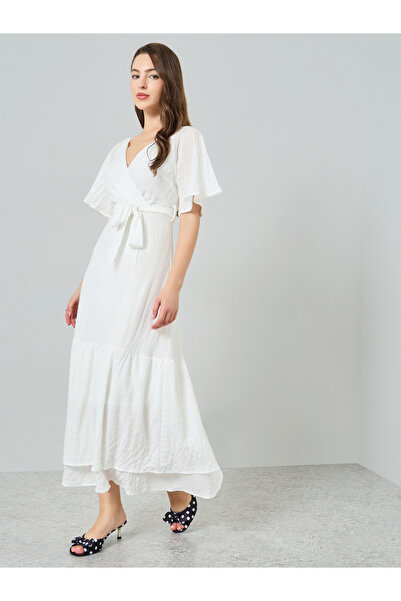 Styli Women White Plain Maxi Dress with Short Sleeves