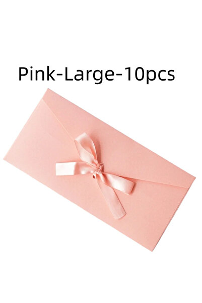 choice2 ظرف وردي كبير - 10 قطع/مجموعة، ورق لؤلؤي، فيونكة، شريط سميك، تصميم ري...