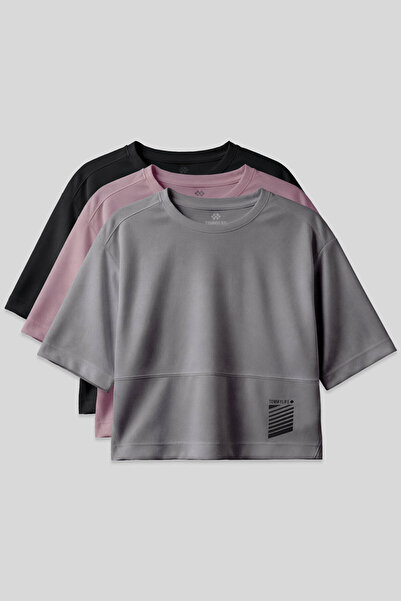 TOMMY LIFE Oversize Fit O-Neck 3-Pack Black-Dark Gray-Dry Rose Women's T-Shir...