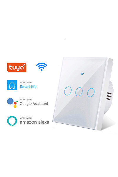 Choice5 مفتاح إضاءة ذكي أبيض ثلاثي الأزرار يعمل بتقنية الواي فاي، بدون سلك مح...