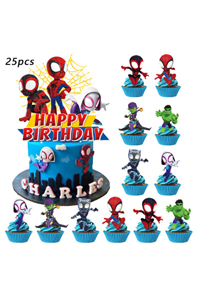 choice2 مجموعة مينيسو من 25 قطعة لتزيين الكيك والكب كيك بتصميم سبايدي وأصدقائ...