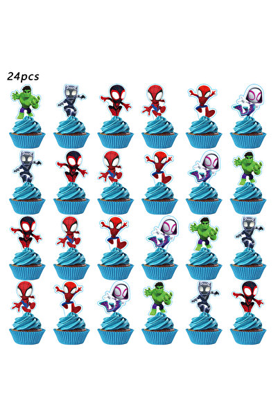 Choice مينيسو - ٢٤ قطعة من زينة الكيك والكب كيك لشخصية سبايدرمان المذهلة، زين...
