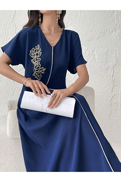 Take Two By Styli Women Blue Embroidered A-Line Jalabiya