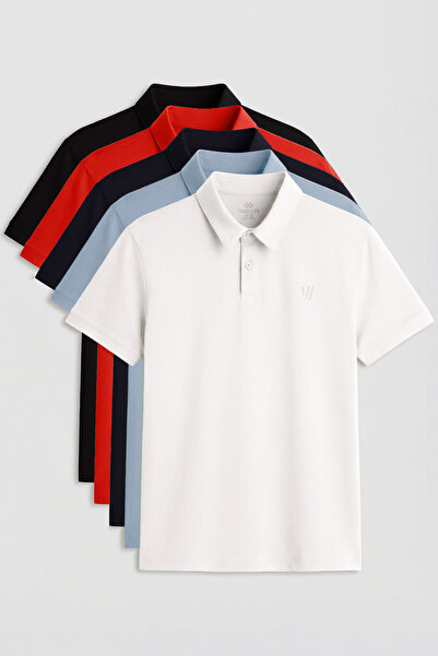 TOMMY LIFE Standard Fit Basic Polo Collar 5-Pack Men's T-Shirt - 87768