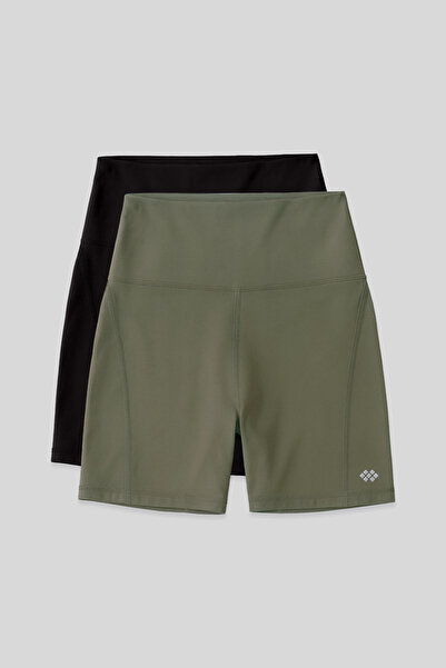 TOMMY LIFE Slim Fit Biker 2-Pack Black-Khaki Women's Tights - 91017