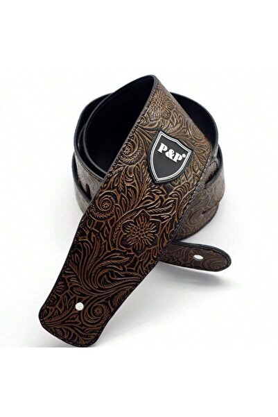 Choice6 Brown Guitar Strap Genuine Leather 2.5 Inch Adjustable Soft Embroider...
