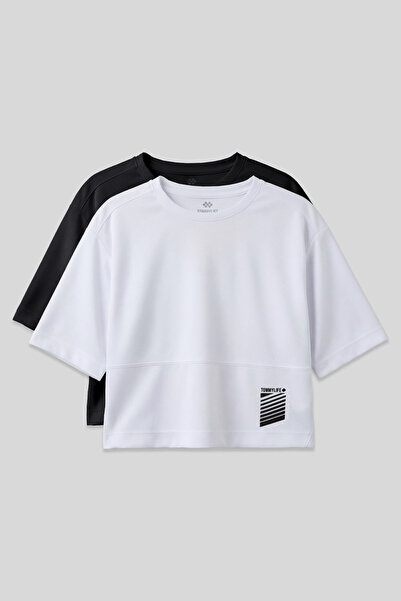 TOMMY LIFE Oversize Fit O-Neck 2-Pack Black-White Women's T-Shirt - 97284
