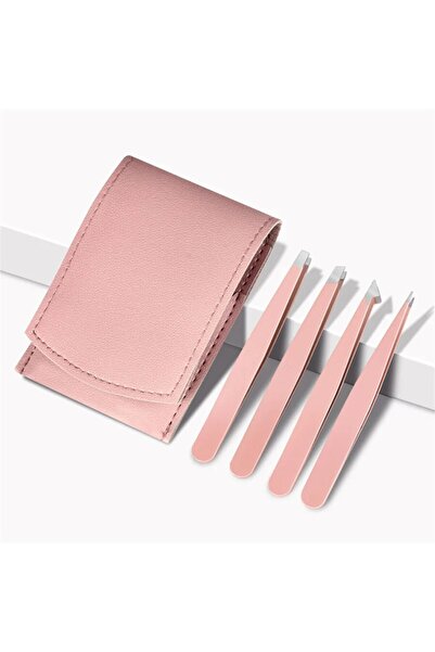 Choice3 حقيبة جلد وردية اللون، طقم 4 قطع من مقصات الحواجب المصنوعة من الفولاذ...