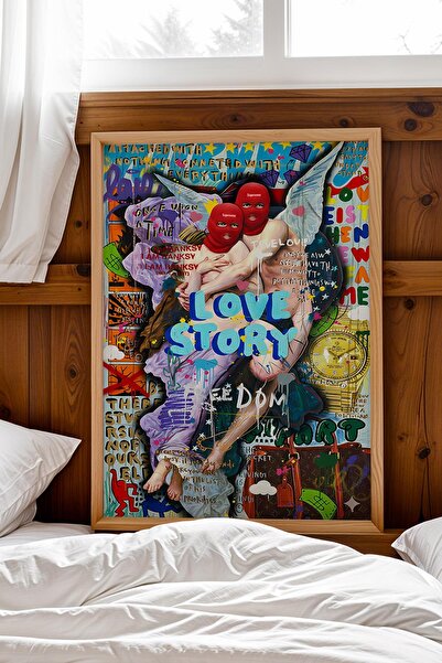 Saturn Love Story Framed Painting Freedom Romantic Street Art