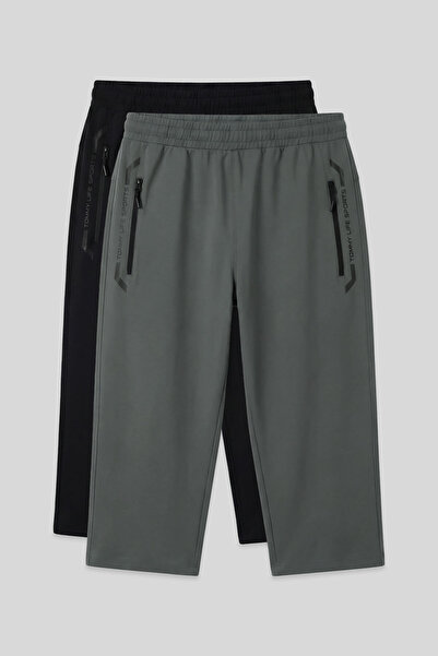TOMMY LIFE Standard Fit 2 paketa crne-Cağla muške kapri pantalone - 83091