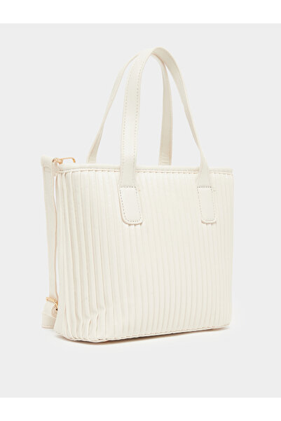 Styli Women White Pleated Tote Bag