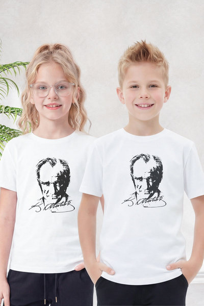 FYK KİDS Tricou unisex pentru copii cu mânecă scurtă, cu tematică Atatürk, im...