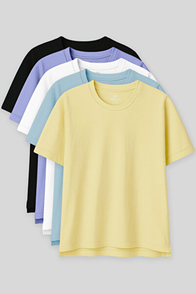 TOMMY LIFE Oversize Fit Basic O-Neck 5-Pack Women's T-Shirt - 97285