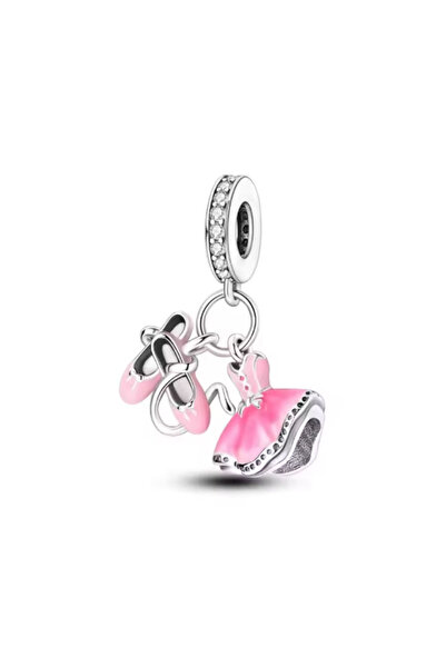 Choice32 B7058 NEW 925 Silver European Pink Cake Bag Flower Heart Dress Penda...