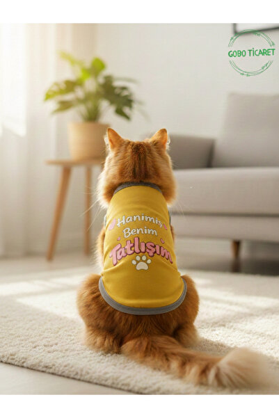 Gobo Sarı Hanimiş Benim Tatlışım Baskılı Kedi ve Köpek Kıyafeti Tişörtü Elbis...