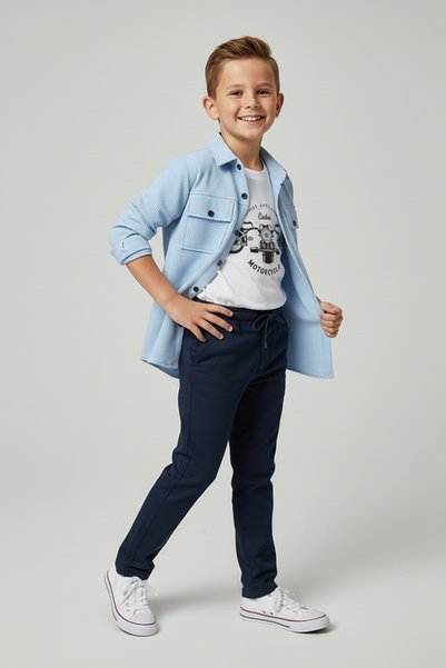 Merdia Boy's 3-Piece Set (Stretch Fabric Ribbed Shirt, T-Shirt and Elastic Waist Drawstring Pants) Baby Blue