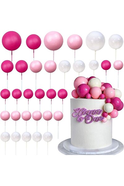 Choice3 hot pink 32PCS Pink White Hot Pink Ball Shaped Cake ks Topper Cupcake...