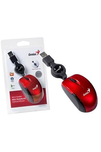 GENIUS USB Optical Mouse, 1200dpi, 3 Buttons, 1 Scroll Wheel, Ruby, Retractab...