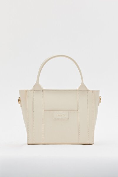 Shanta Cream d50 front pocket detailed zippered adjustable shoulder strap wom...