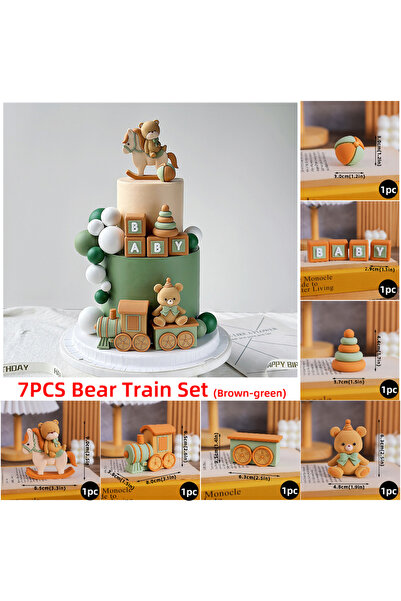 Choice27 7 قطع من زينة كعكة القطار الأزرق، عربة الدب، بالون الماء، برج قوس قزح