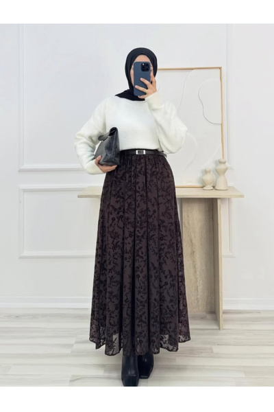 ELİFEMBEBUTİK Çiçekli Flok Tül Etek