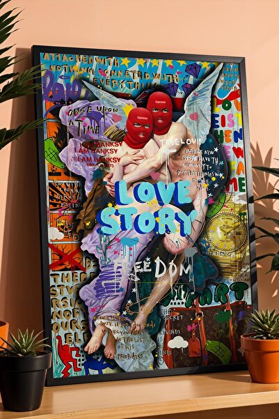 Saturn Love Story Framed Painting Freedom Romantic Street Art