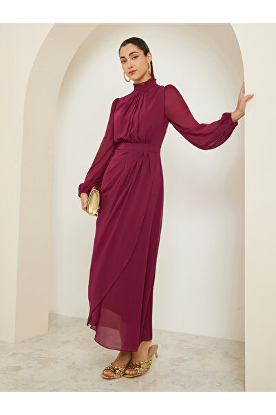 Styli Red Long Sleeves Wrap Maxi Dress