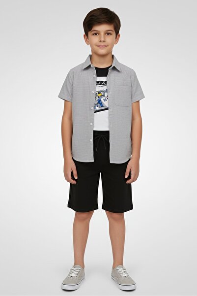 Tony Hawk Kids Boy 3 Pieces Graphic Print T-Shirt, Casual Shirt And Shorts Se...