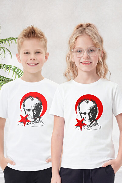FYK KİDS Tricou unisex pentru copii cu mânecă scurtă, cu tematică Atatürk, im...