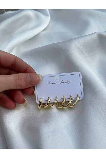 uyguntakıaksesuar Multiple Gold Hoop Earring Set – Stylish Earring Set That M...